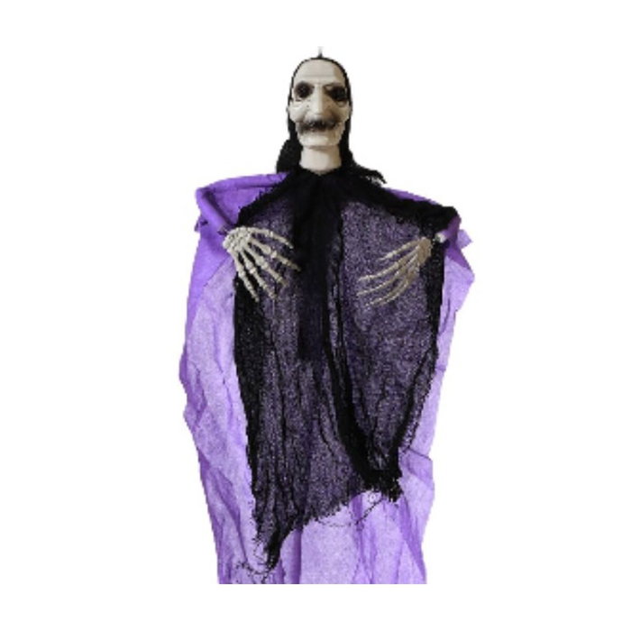 atosa Figura Colgante Esqueleto Halloween con Capa Larga Morada 125x67 cm