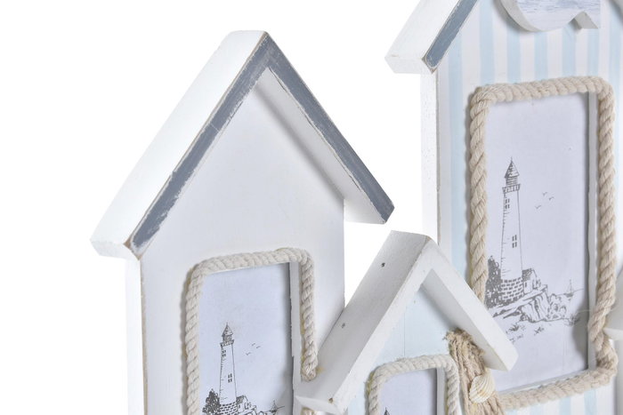 DKD Home Decor Perchero de Pared de Madera y Cristal Casitas Azul y Blanco DKD Home Decor Perchero de Pared de Madera y Cristal Casitas Azul y Blanco