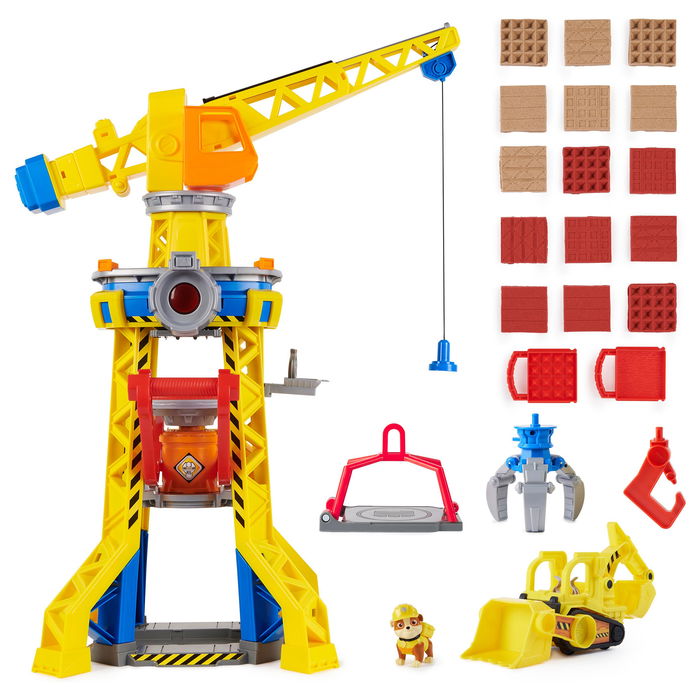 Spin Master Rubble & Crew Baupfoten Hof - Juego de Construcción con Grúa, Excavadora, Figura Rubble y Kinetic Sand - Juguete Patrulla Canina para Niños 3+ Años, Multicolor, 6067494