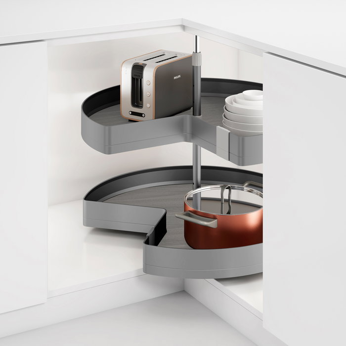 Emuca Juego de bandejas giratorias Harmony 3/4, Módulo ancho 800mm, Altura regulable, Acero y Madera, Gris antracita