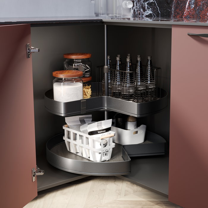 Emuca Juego de bandejas giratorias Harmony 3/4, Módulo ancho 800mm, Altura regulable, Acero y Madera, Gris antracita