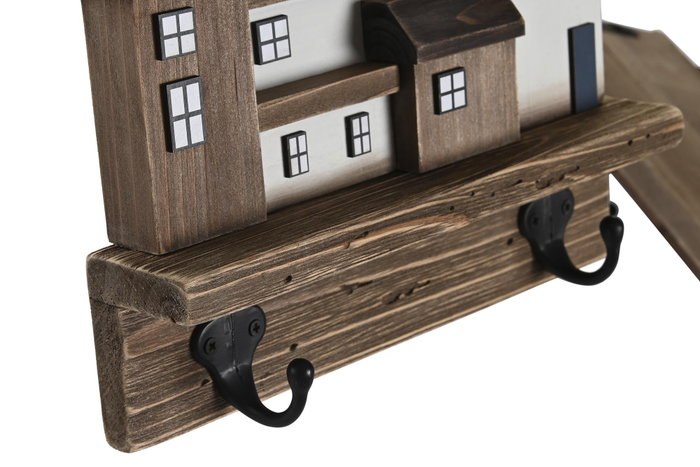 DKD Home Decor Perchero de Pared Casas Paulownia y Metal