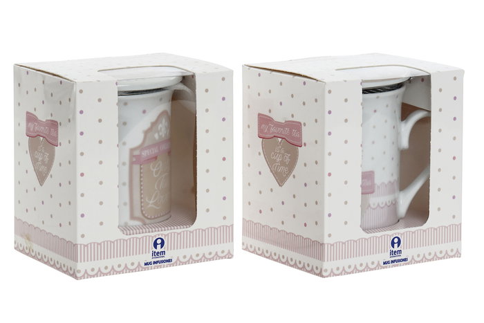 Mug Infusiones Tradicional DKD Home Decor Rosa Beige 8 x 11 x 10.5 cm (12 Unidades)
