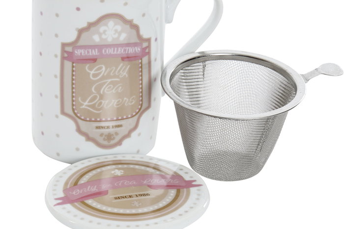 Mug Infusiones Tradicional DKD Home Decor Rosa Beige 8 x 11 x 10.5 cm (12 Unidades)