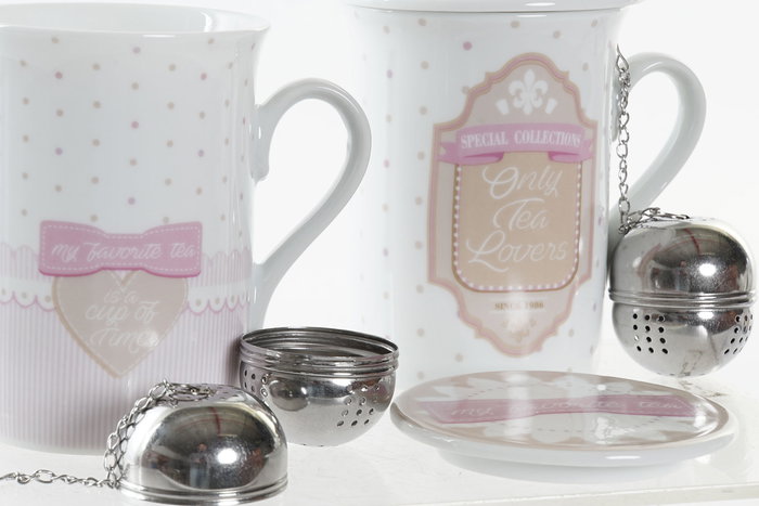 Mug Infusiones Tradicional DKD Home Decor Rosa Beige 8 x 11 x 10.5 cm (12 Unidades)