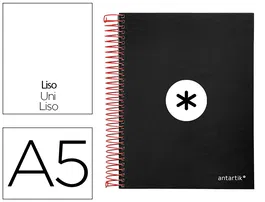 Antartik Cuaderno Espiral A5 Micro Tapa Forrada 120 Hojas 90g Liso Negro con Bandas