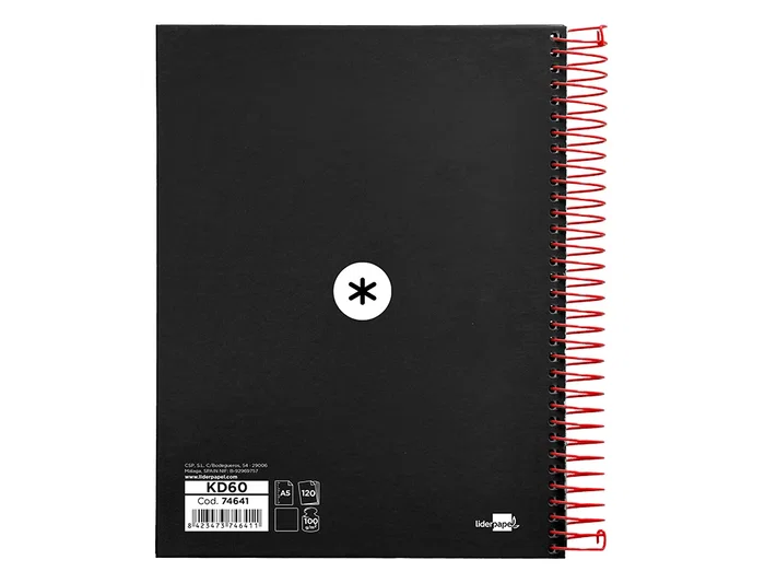 Antartik Cuaderno Espiral A5 Micro Tapa Forrada 120 Hojas 90g Liso Negro con Bandas