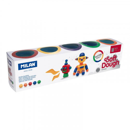 Milan 913505G Pasta para modelar 710 g, 5 piezas Multicolor con purpurina para niños, fácil de modelar Milan 913505G Pasta para modelar 710 g, 5 piezas Multicolor con purpurina para niños, fácil de modelar