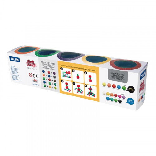 Milan 913505G Pasta para modelar 710 g, 5 piezas Multicolor con purpurina para niños, fácil de modelar Milan 913505G Pasta para modelar 710 g, 5 piezas Multicolor con purpurina para niños, fácil de modelar