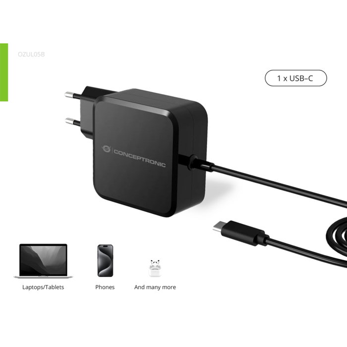 Conceptronic Cargador de pared OZUL05BE 100W GaN USB-C Conceptronic Cargador de pared OZUL05BE 100W GaN USB-C