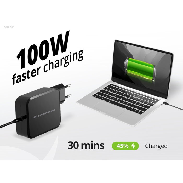 Conceptronic Cargador de pared OZUL05BE 100W GaN USB-C Conceptronic Cargador de pared OZUL05BE 100W GaN USB-C