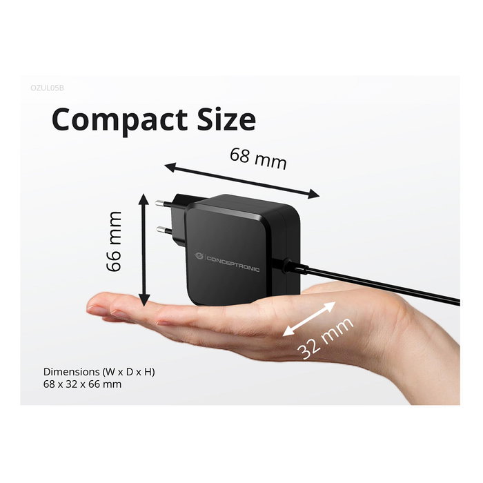 Conceptronic OZUL05BE Cargador GaN 100W USB-C con cable integrado