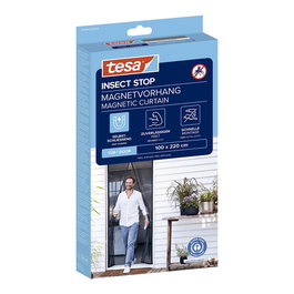 Tesa Mosquitera Cortina Magnética con Cierre Automático, Antracita, para Puertas de Terraza o Balcón, 100 x 220 cm, Fácil Instalación