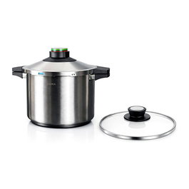 Elma Olla a presión Präst 8 litros Acero Inoxidable 18/10 Triple Sistema de Seguridad Ø24 cm para Inducción Gas Vitrocerámica y Eléctrica con Tapa de Cristal