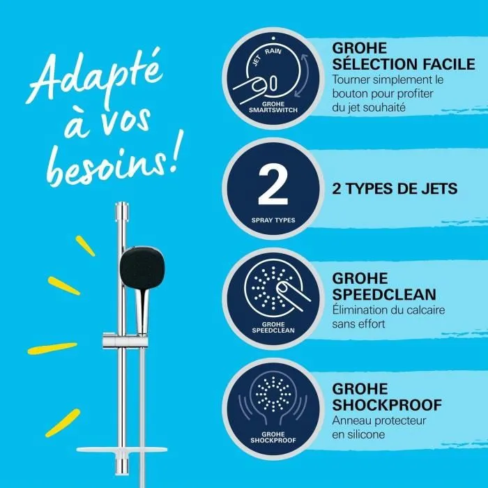 Grohe Set de Ducha Vitalio Comfort 110 26929001 con Rociador de 2 Chorros, Barra, Flexo y Estante - Cromo