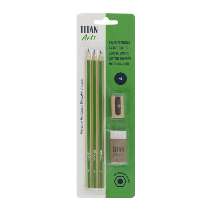 TITAN ARTS Set de 3 Lápices de Grafito HB con Sacapuntas y Goma