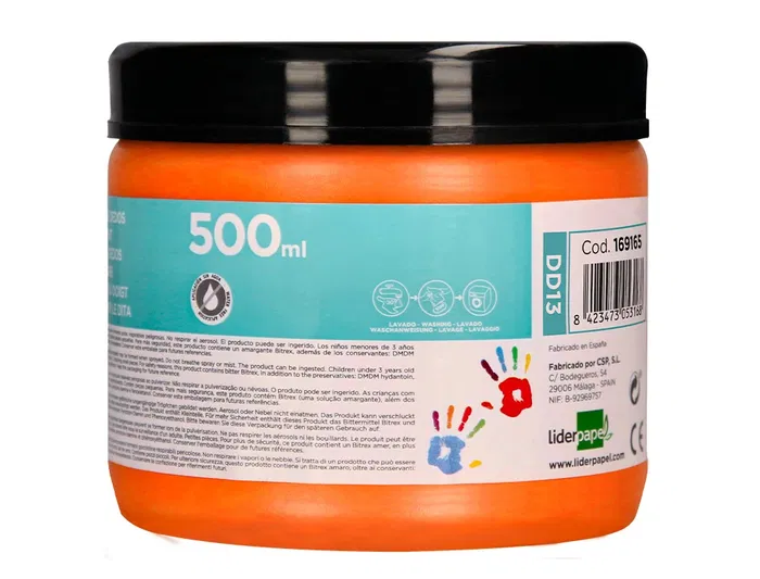 Liderpapel Pintura Dedos Naranja Tarrina 500 cc