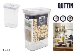 Inde - Tarro PET Rectangular con Tapa Hermética, Capacidad 2.4 Litros (2400 ml), Medidas 10.5 x 15.5 x 23 cm (12 Unidades)