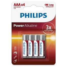 Philips Pilas AAA LR03 Alkaline 1.5V Pack 4 Unidades LR03P4B/05