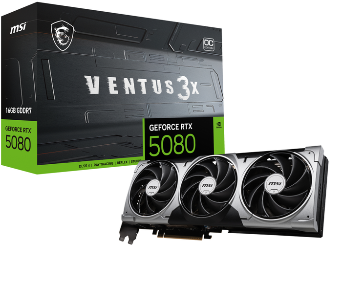 MSI VENTUS GeForce RTX5080 16G 3X OC NVIDIA GeForce RTX 5080 16 GB GDDR7 Tarjeta Gráfica PCI Express x16 5.0 con 3 Ventiladores y Overclock