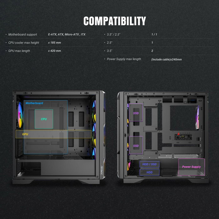 Antec AX-1000 ARGB Midi Tower Negro Antec AX-1000 ARGB Midi Tower Negro