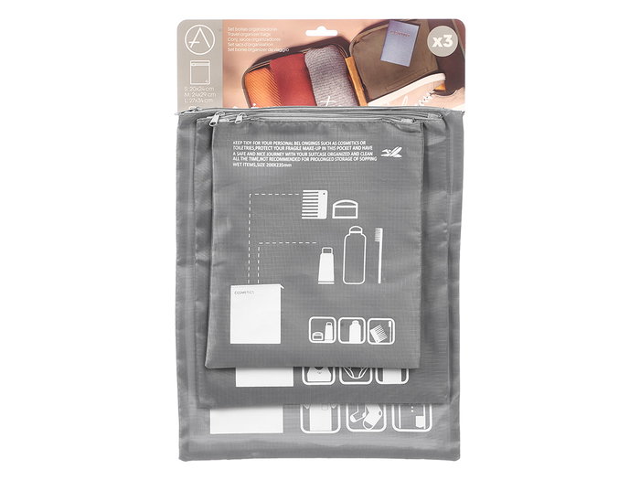 Arte Regal Set 3 Bolsas Organizador Viaje Plástico PET Gris 34x2x28 cm (Set de 24)