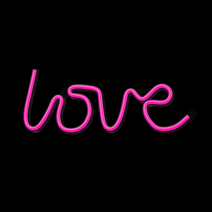 Forever Letrero Neon LED LOVE Pink para Decoración - Lámpara Rosa, Funciona con USB y Pilas, Cable 2m, Base con Interruptor