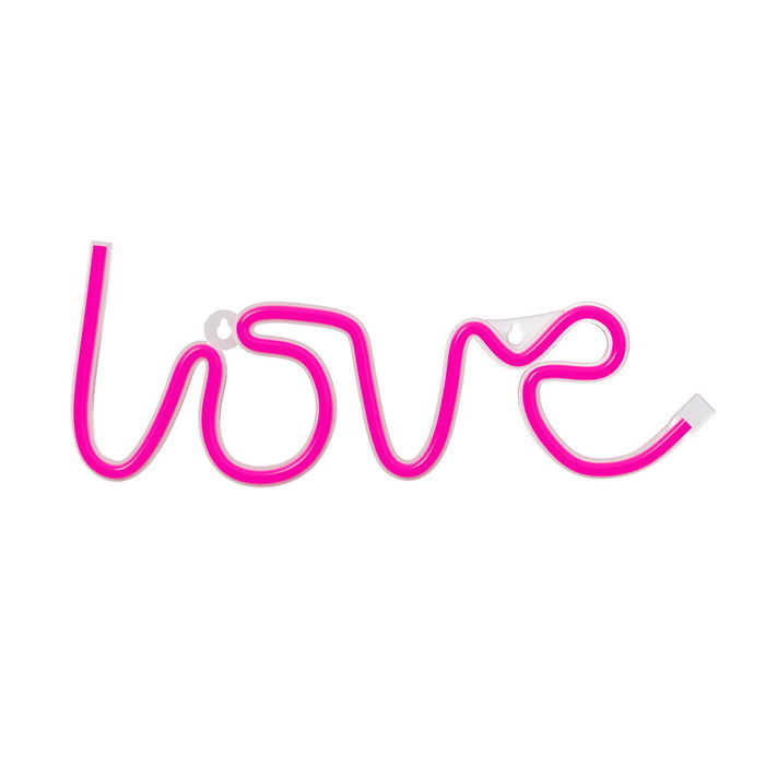 Forever Letrero Neon LED LOVE Pink para Decoración - Lámpara Rosa, Funciona con USB y Pilas, Cable 2m, Base con Interruptor