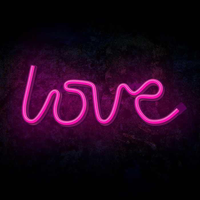 Forever Letrero Neon LED LOVE Pink para Decoración - Lámpara Rosa, Funciona con USB y Pilas, Cable 2m, Base con Interruptor