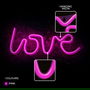Forever Letrero Neon LED LOVE Pink para Decoración - Lámpara Rosa, Funciona con USB y Pilas, Cable 2m, Base con Interruptor
