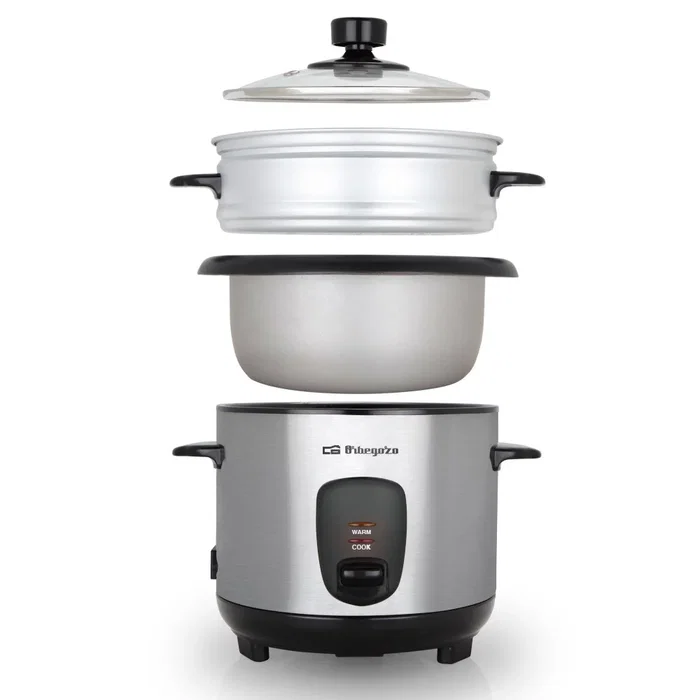 Orbegozo CO-3025 Arrocera y Vaporizador 1L 400W Acero Inoxidable - 3 Cestas para Arroz, Vegetales y Pescado