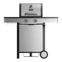 Black+Decker BXOG7200E Barbacoa de Gas con 2 Quemadores, Encendido Automático, Tapa con Termómetro, Parrilla de Hierro Fundido y Compartimento para Cilindro, 116 x 58 x 118,5 cm