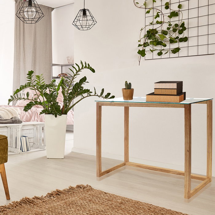 Home Deco Factory Consola Cristal y Madera Diseño Elegante para Hogar Medidas 100x32x87 cm