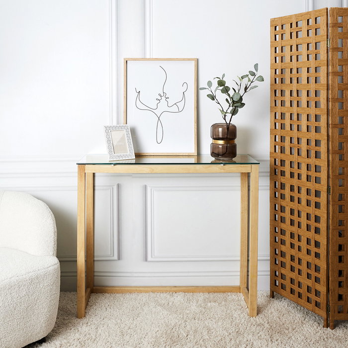Home Deco Factory Consola Cristal y Madera Diseño Elegante para Hogar Medidas 100x32x87 cm