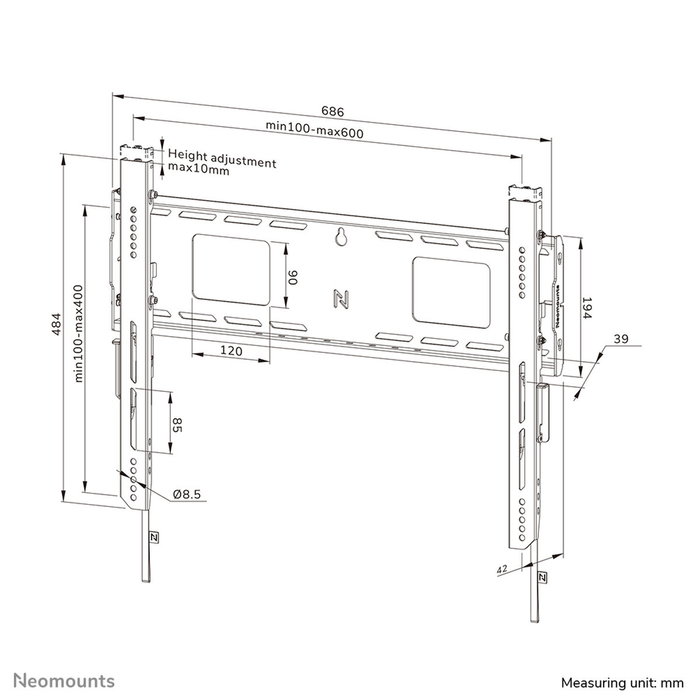Neomounts WL30-750BL16 Soporte de pared fijo para pantallas de 42-86 pulgadas, 125 kg, Negro