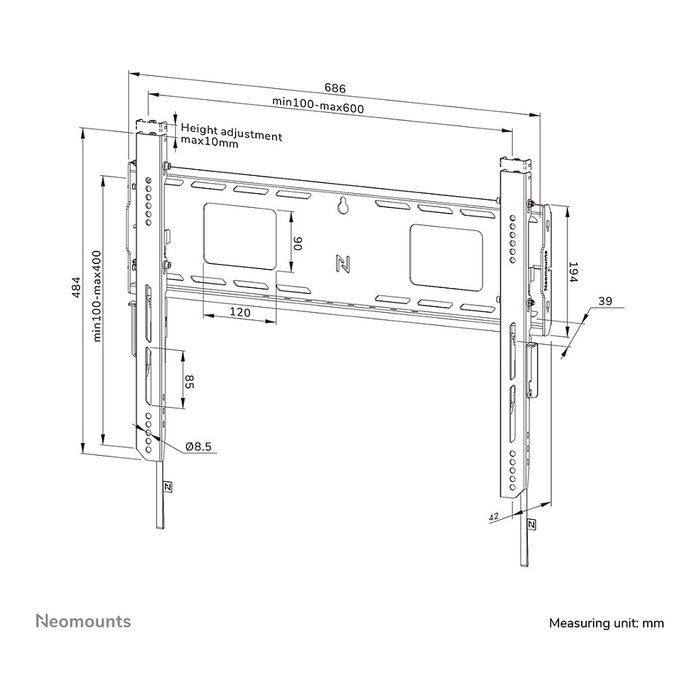 Neomounts WL30-750BL16 Soporte de pared fijo para pantallas de 42-86 pulgadas, 125 kg, Negro