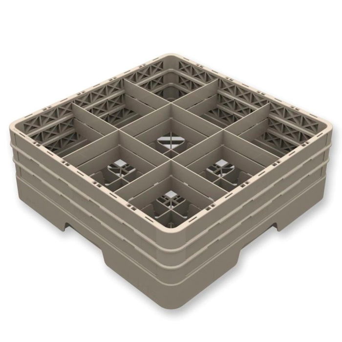 VOLLRATH PUJADAS Cesta apilable con 9 compartimentos, base + 4 suplementos de altura, 240 mm alto, cerrada, apta para almacenaje y transporte