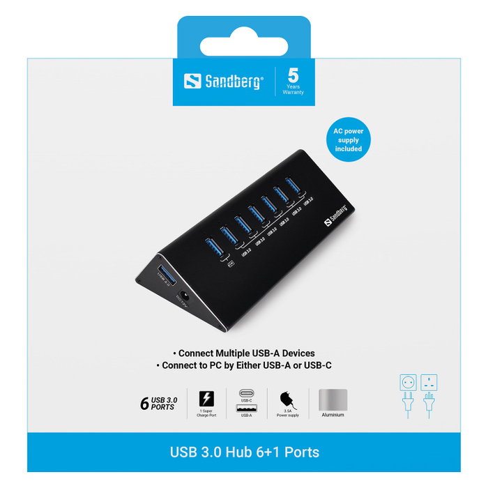 Sandberg USB 3.0 Hub 6+1 puertos Negro