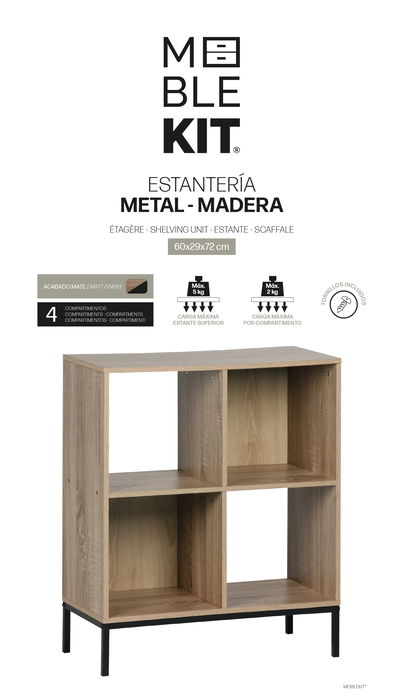 Inde Estantería Cubo 4 Compartimentos Pata Metal 60x29x72 cm