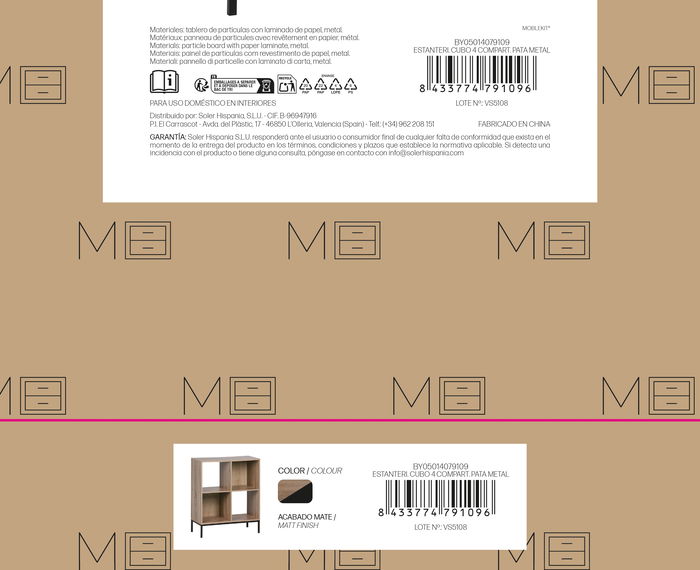 Inde Estantería Cubo 4 Compartimentos Pata Metal 60x29x72 cm