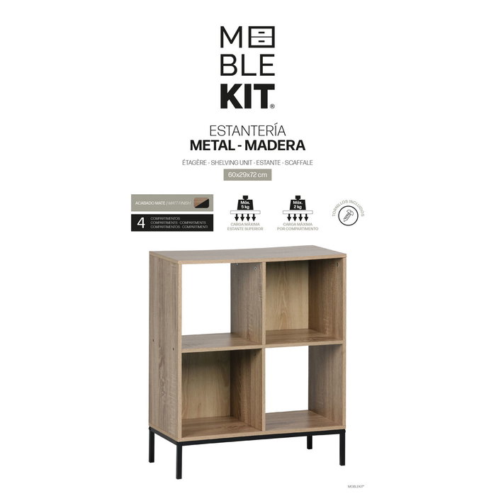Moblekit Estantería de Cubo ARVID con 4 Compartimentos y Patas Metálicas