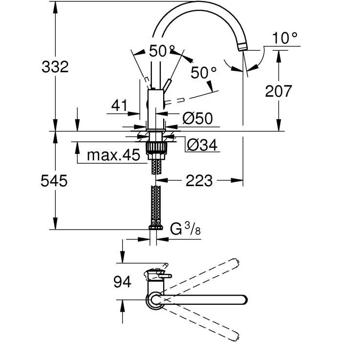 Grohe Mezclador Monocomando Fregadero High-Beak con Ducha Extraíble y Giratorio 360°, Instalación Rápida