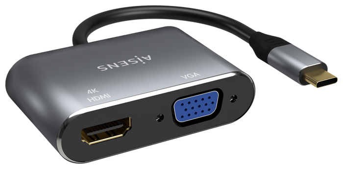 Aisens Conversor USB-C a VGA/HDMI 4K, Gris, 15cm Aisens Conversor USB-C a VGA/HDMI 4K, Gris, 15cm