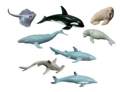 Miniland Bote con Asa de 8 Figuras de Animales Marinos con Guía Didáctica