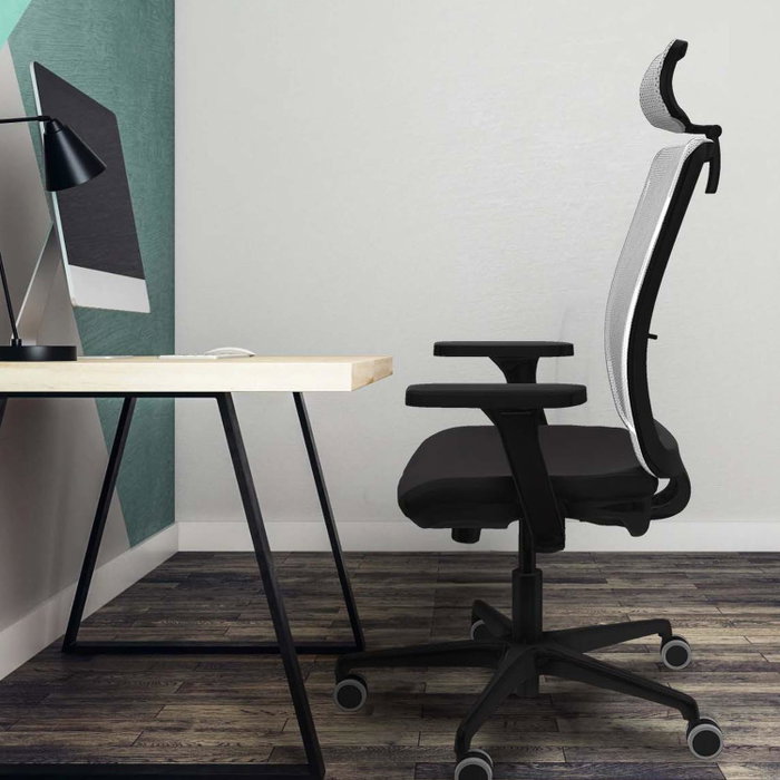 PIQUERAS Y CRESPO Silla de oficina Haches Gris y Blanco con Mecanismo Sincro/Traslack