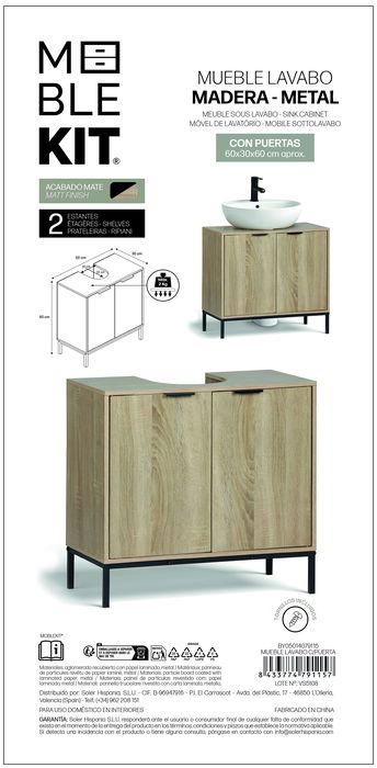Inde Mueble Lavabo con Puerta Moblekit 60x30x60 cm