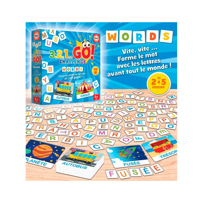 Educa 19421 3,2,1 Go Challenge - Words En Francés Juego de Agudeza Visual para Niños +6 Años