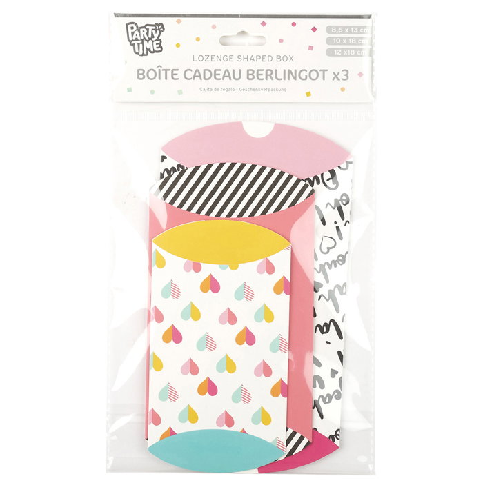 Party Time Juego De 3 Cajas Regalo 8,6x15,2 cm 10,3x19 cm 12x22 cm