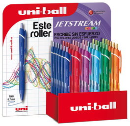 Uni-Ball Expositor Jetstream SXN-150C-3D - 36 Bolígrafos Retráctiles de 0.7 mm - Colores Surtidos: Azul, Rojo, Verde, Rosa, Naranja, Violeta, Tinta de Secado Rápido