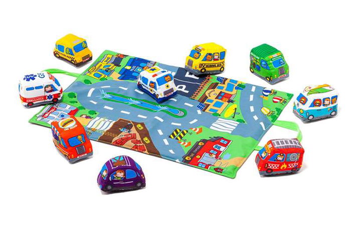 Molto Tapiz Blandito City and Fun con 9 Vehículos de Tela Convertible en Maleta